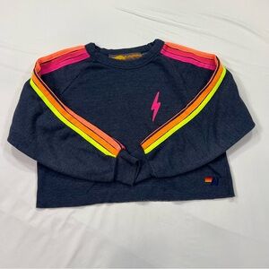 Aviator Nation 5 Stripe Rainbow Sweatshirt XS Lightning Bolt